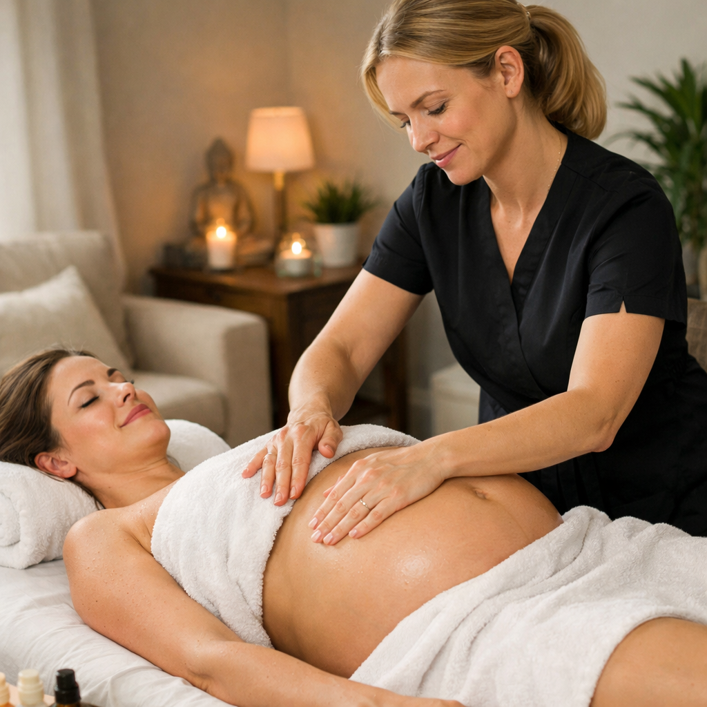 Pregnancy Massage at Home with Belly Exposed